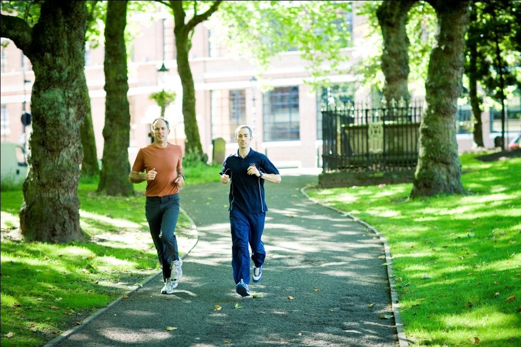 Running in the park in a personal training session